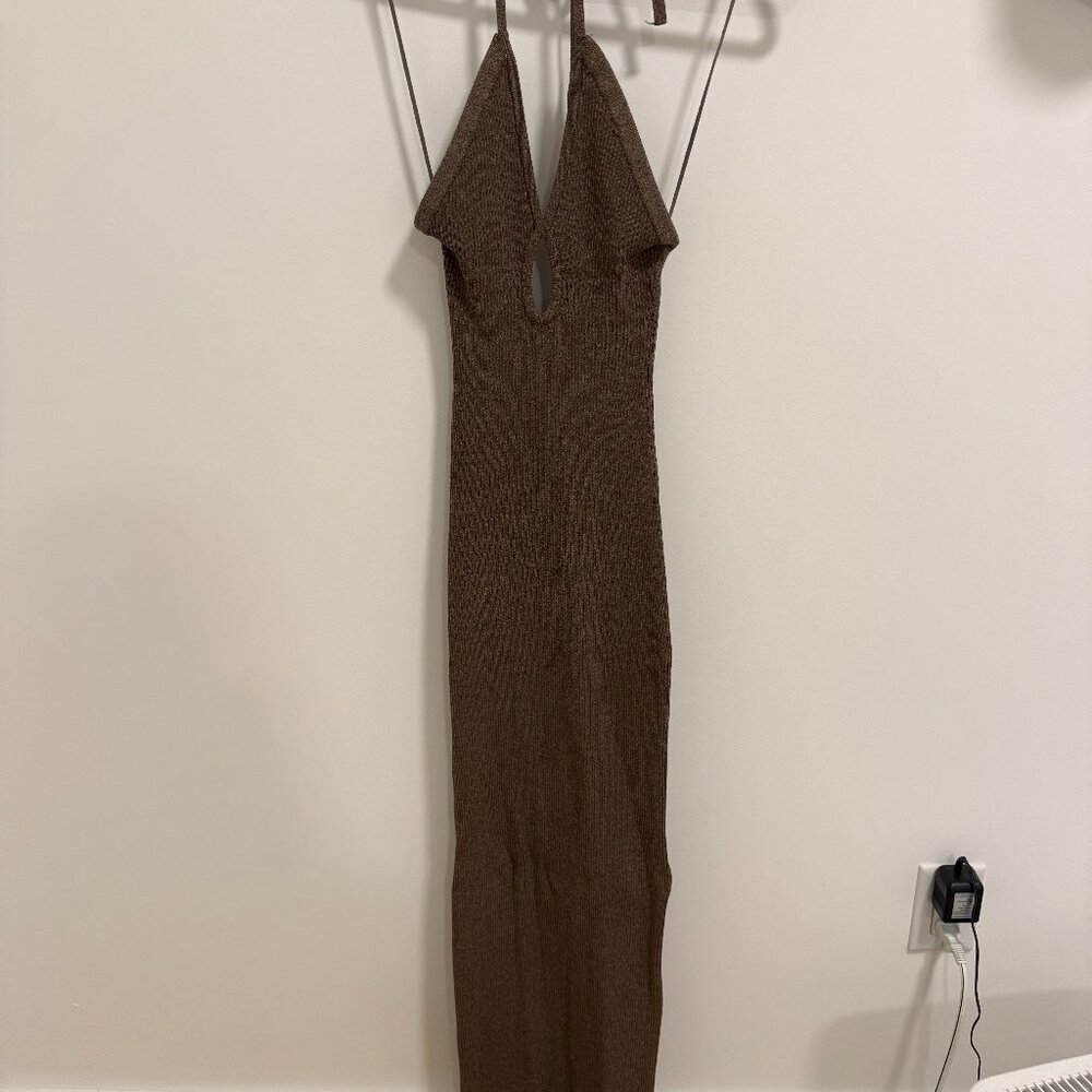 Glassons Cross-Back Cut-Out Knit Maxi Dress – Brown
